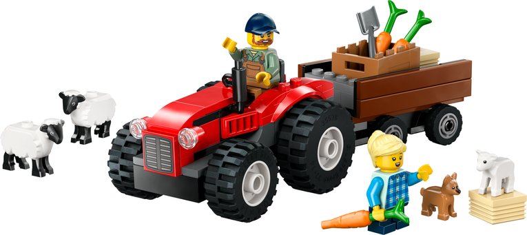 Red Farm Tractor with Trailer & Sheep